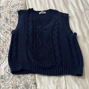 Vintage Navy Blue Cable Knit Sweater Vest